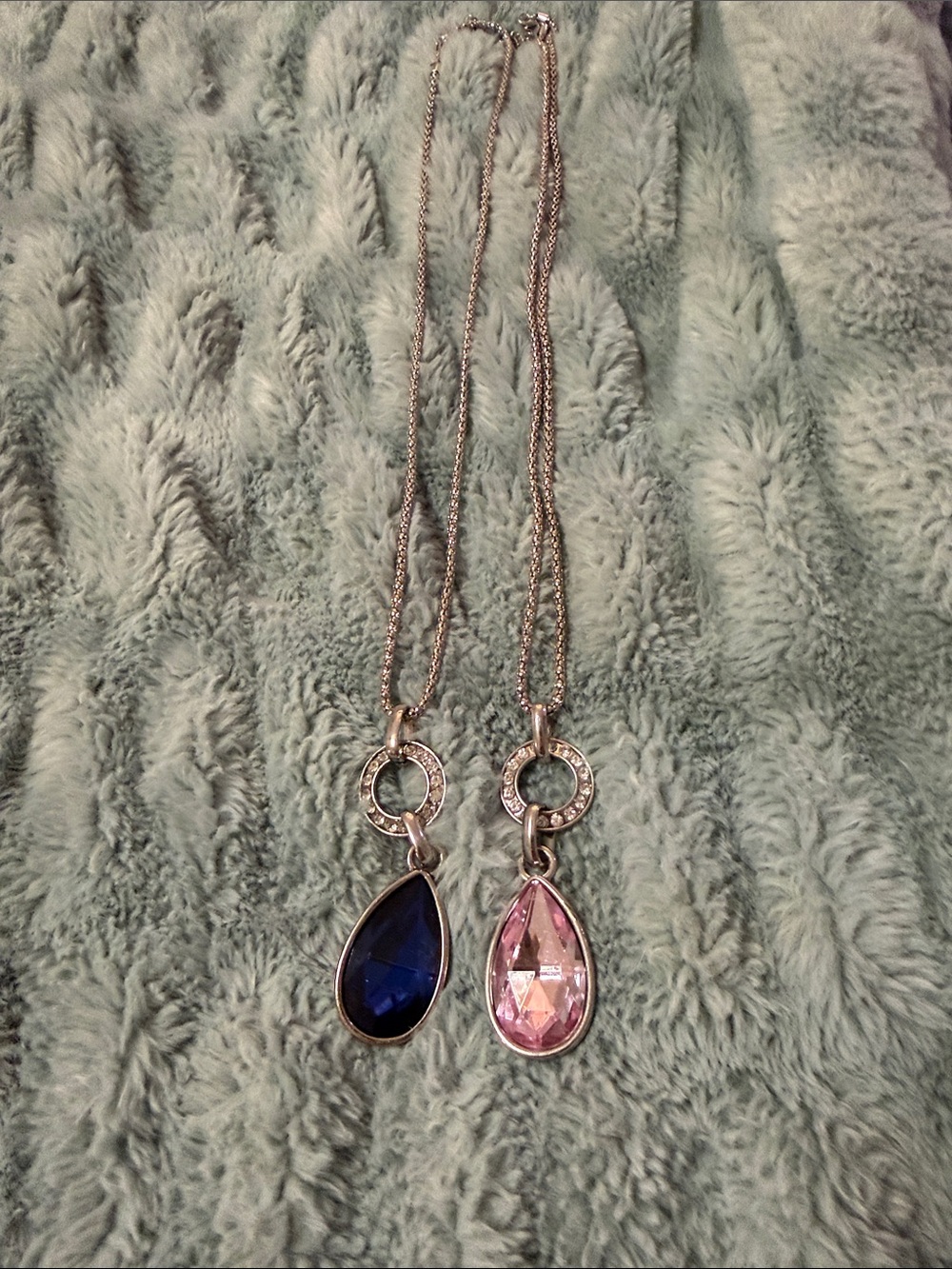 Elegant Teardrop Pendant Necklaces - Blue and Pink (2 pack)